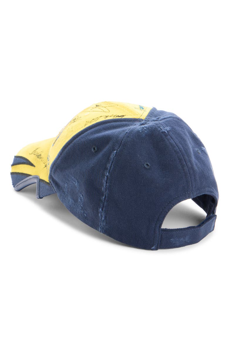Balenciaga Banana Distressed Cotton Twill Baseball Cap, Alternate, color, 7268 Yellow/ Blue