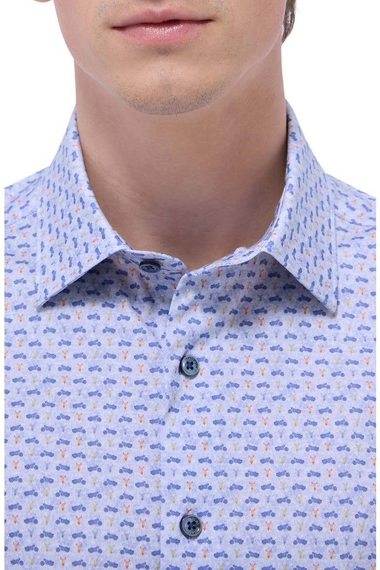 Miles OoohCotton® Motorcycle Print Short Sleeve Button-Up Shirt, Alternate, color, PEACOCK