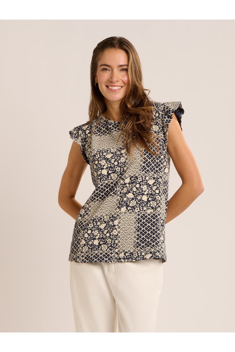 Salinas Frill Sleeve Printed Blouse, Main, color, Navy