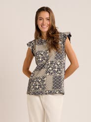 Brakeburn Salinas Frill Sleeve Printed Blouse