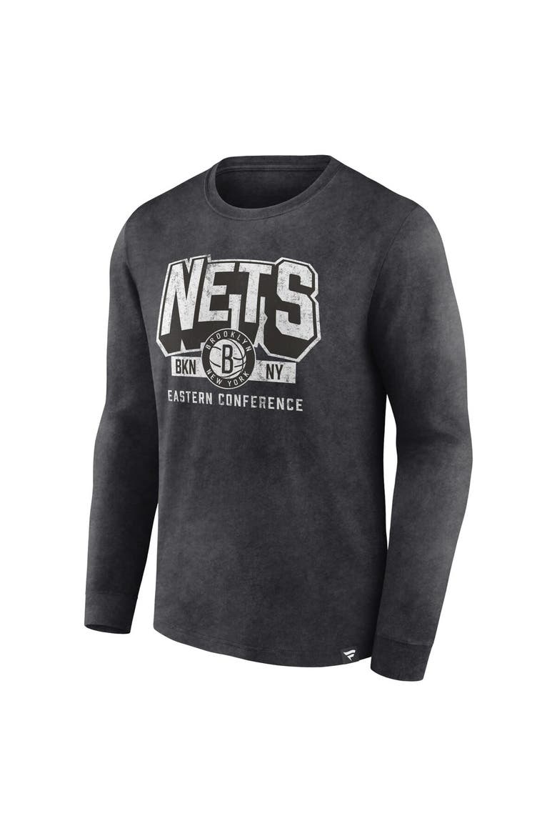Men's Fanatics Branded Heather Charcoal Brooklyn Nets Front Court Press Snow Wash Long Sleeve T-Shirt, Alternate, color, Heather Charcoal