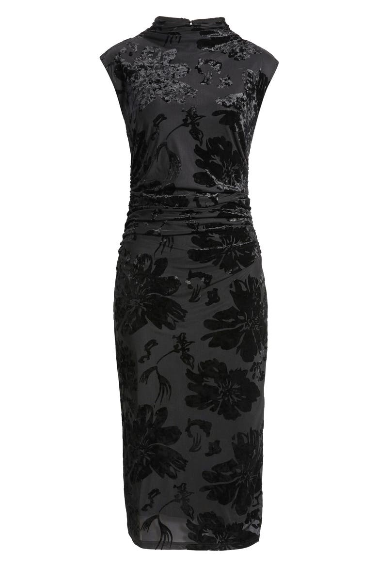 Floral Devoré Sheath Dress, Main, color, BLACK