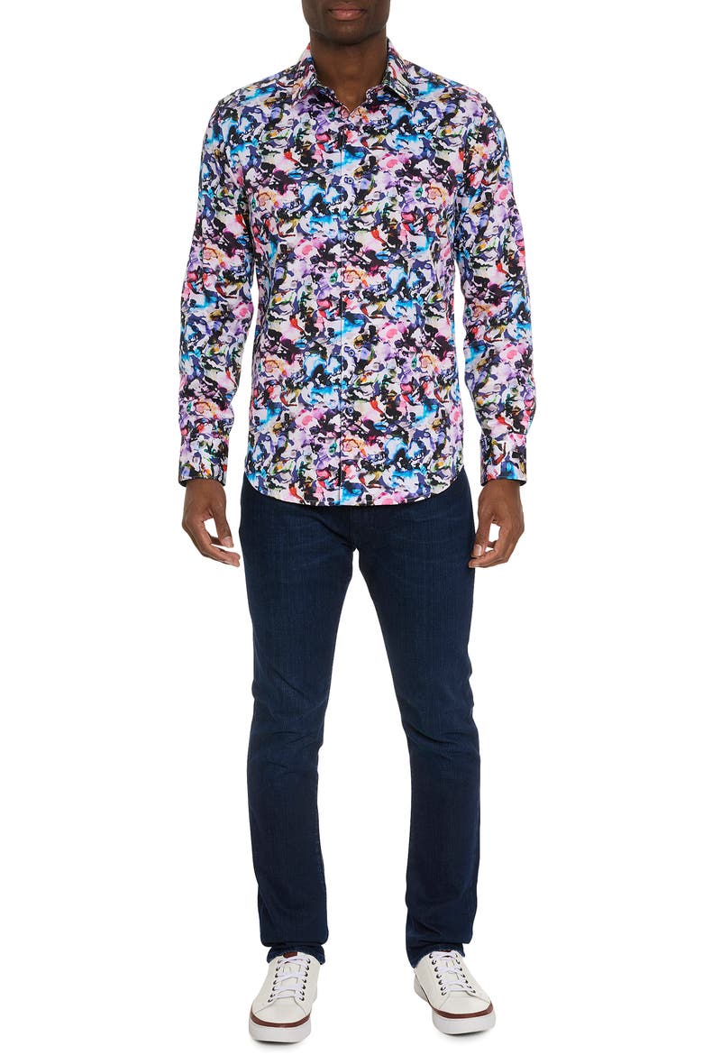 The Atlas Abstract Floral Stretch Button-Up Shirt, Alternate, color, BLACK MULTI