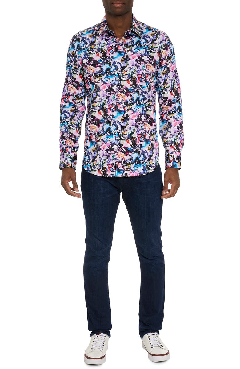 Robert Graham The Atlas Abstract Floral Stretch Button-Up Shirt, Alternate, color, 