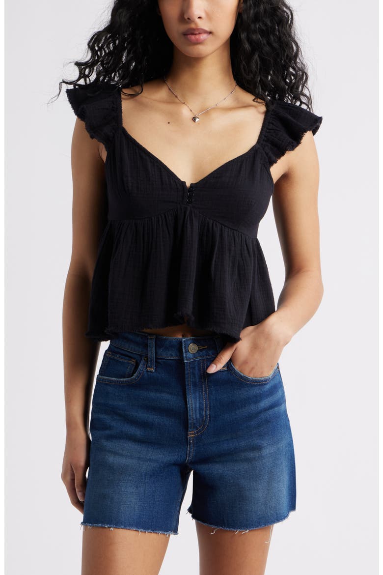 Cotton Gauze Babydoll Top, Main, color, BLACK