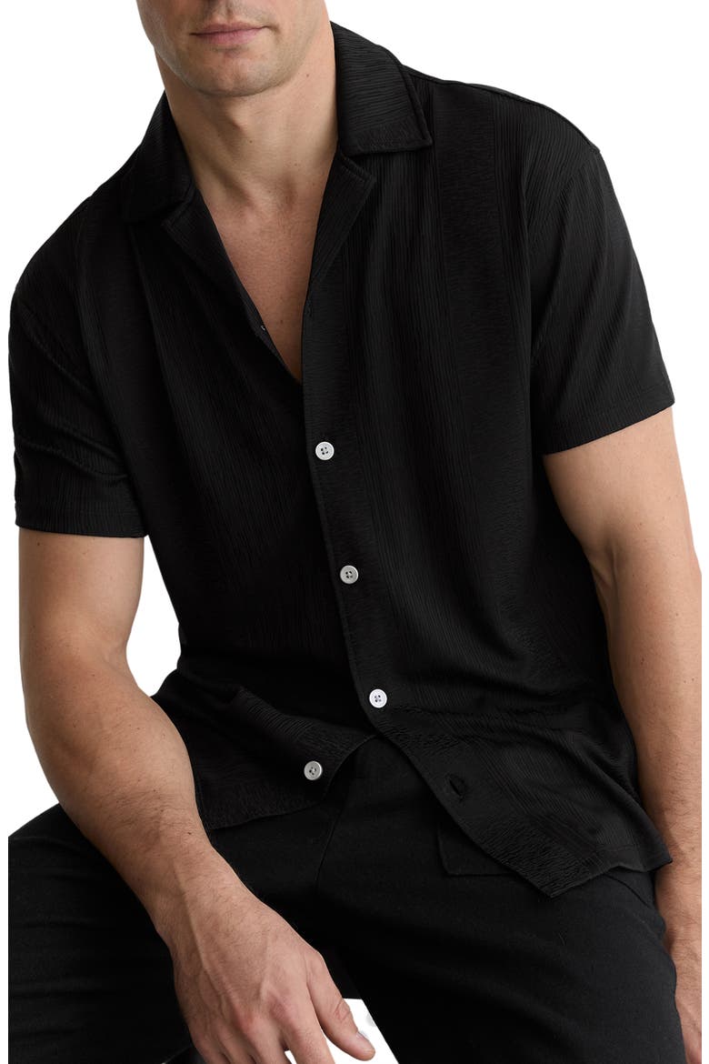 Ando Texture Stripe Camp Shirt, Main, color, BLACK
