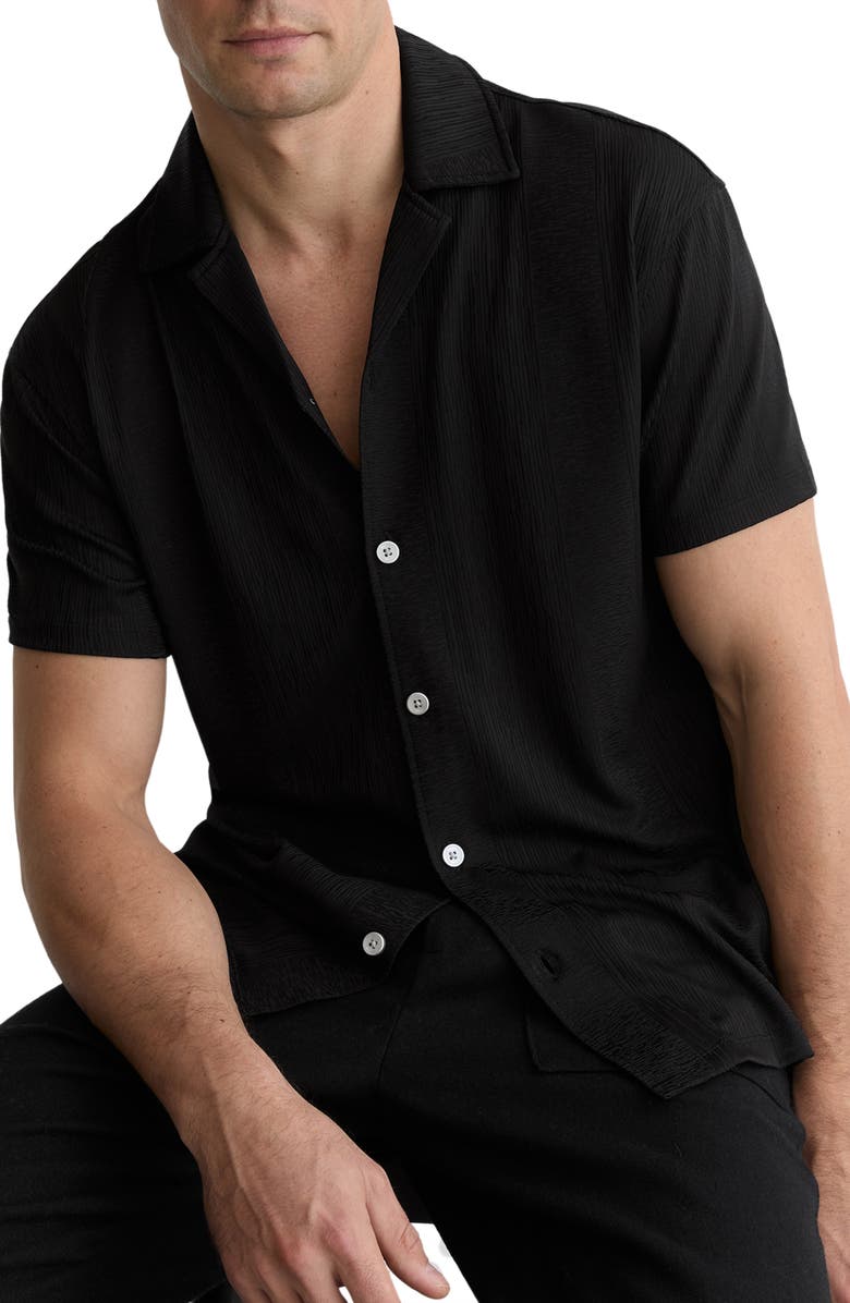 Reiss Ando Texture Stripe Camp Shirt, Main, color, Black