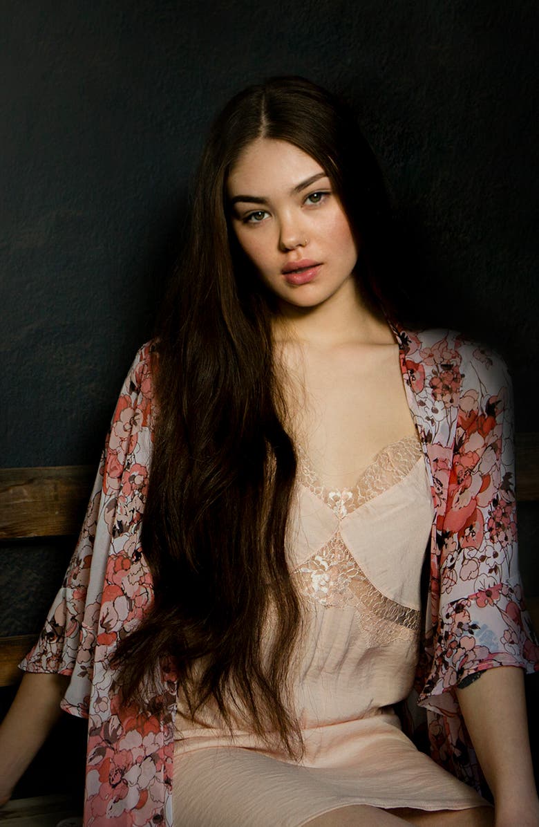 Midnight Bakery Floral Print Chiffon Duster, Alternate, color, 