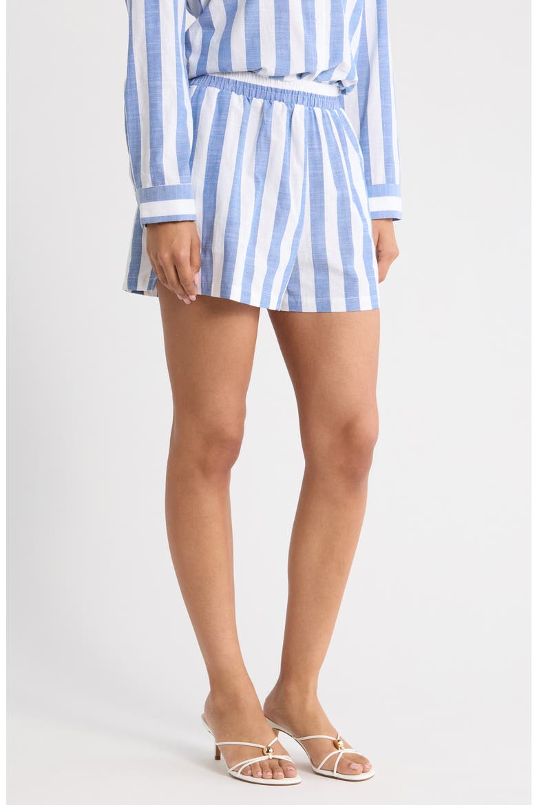 Fays Stripe Tayler Smocked Shorts, Alternate, color, BLUE WHITE