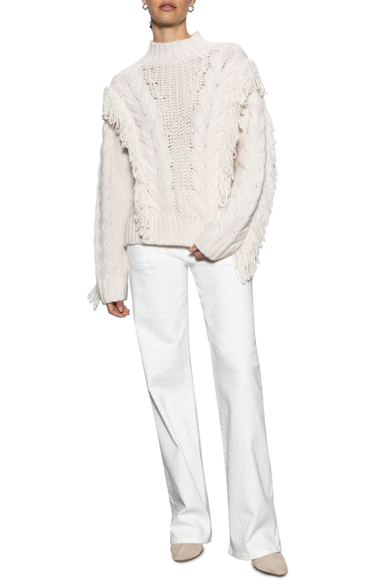 Sanctuary Mixed Stitch Fringe Detail Crewneck Sweater, Alternate, color, 