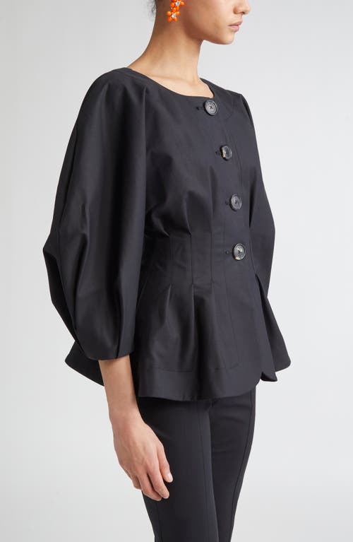 Carolina Herrera Pleated Cotton-blend Sateen Jacket In Blue