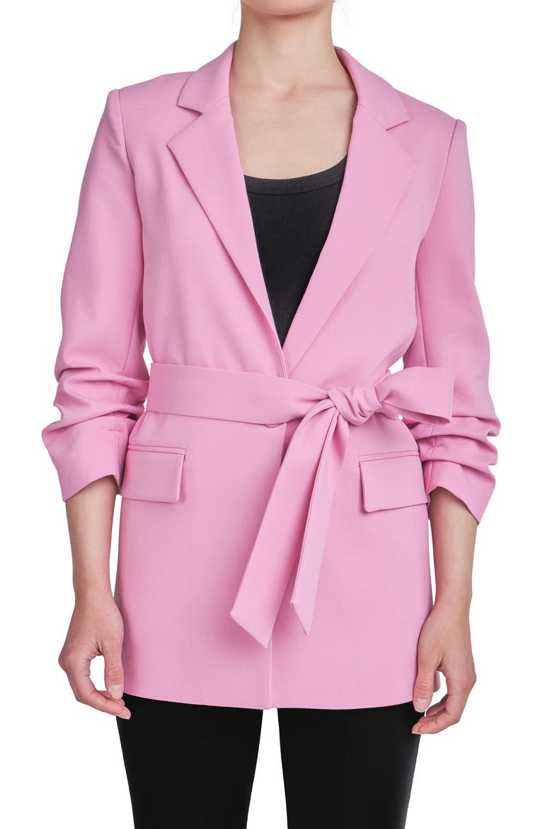 Belted Three-Quarter Sleeve Blazer, Alternate, color, PINK