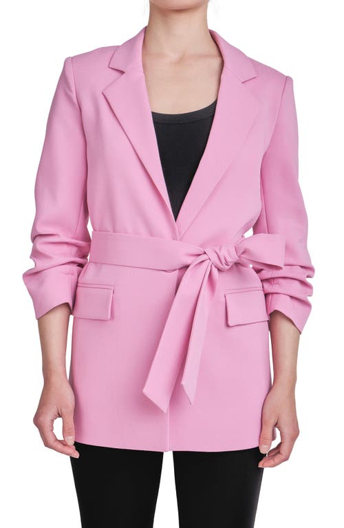 Endless Rose Belted Three-quarter Sleeve Blazer In Pink