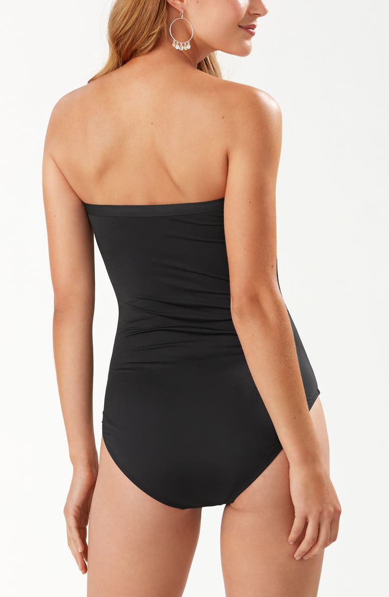 Tommy Bahama Pearl Shirred Bandeau One-Piece Swimsuit, Alternate, color, Black