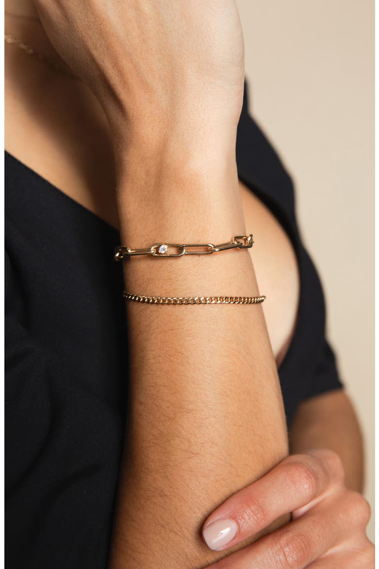Large Paperclip Chain Bracelet with Prong Diamond, Alternate, color, 14K YELOW GOLD