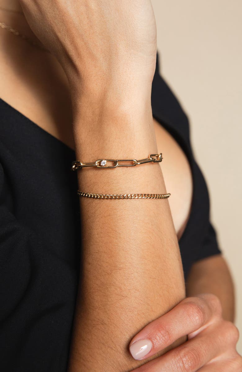 Zoë Chicco Large Paperclip Chain Bracelet with Prong Diamond, Alternate, color, Yellow Gold