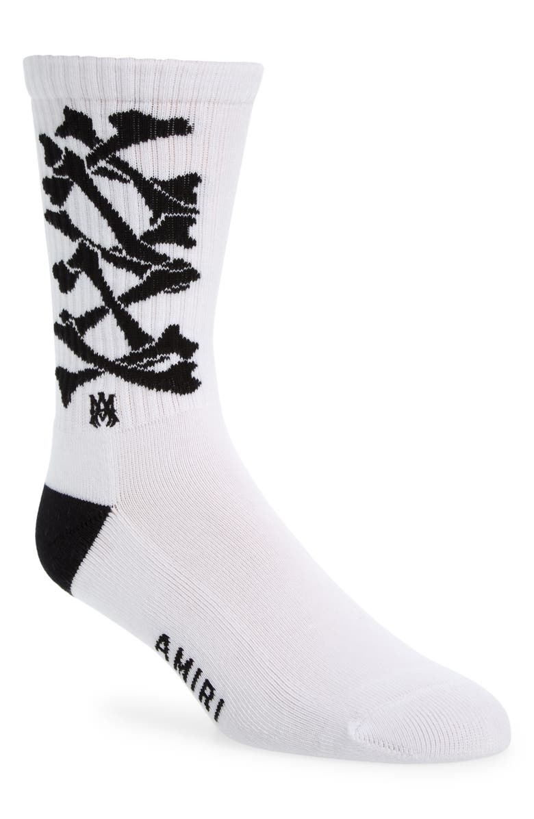 AMIRI Bones Crew Socks, Main, color, White/ Black
