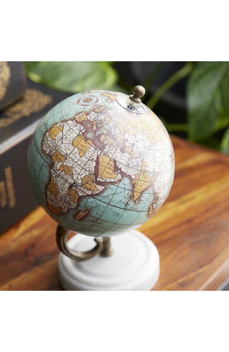 GINGER BIRCH STUDIO Teal Marble Globe with Marble Base, Alternate, color, Aquamarine