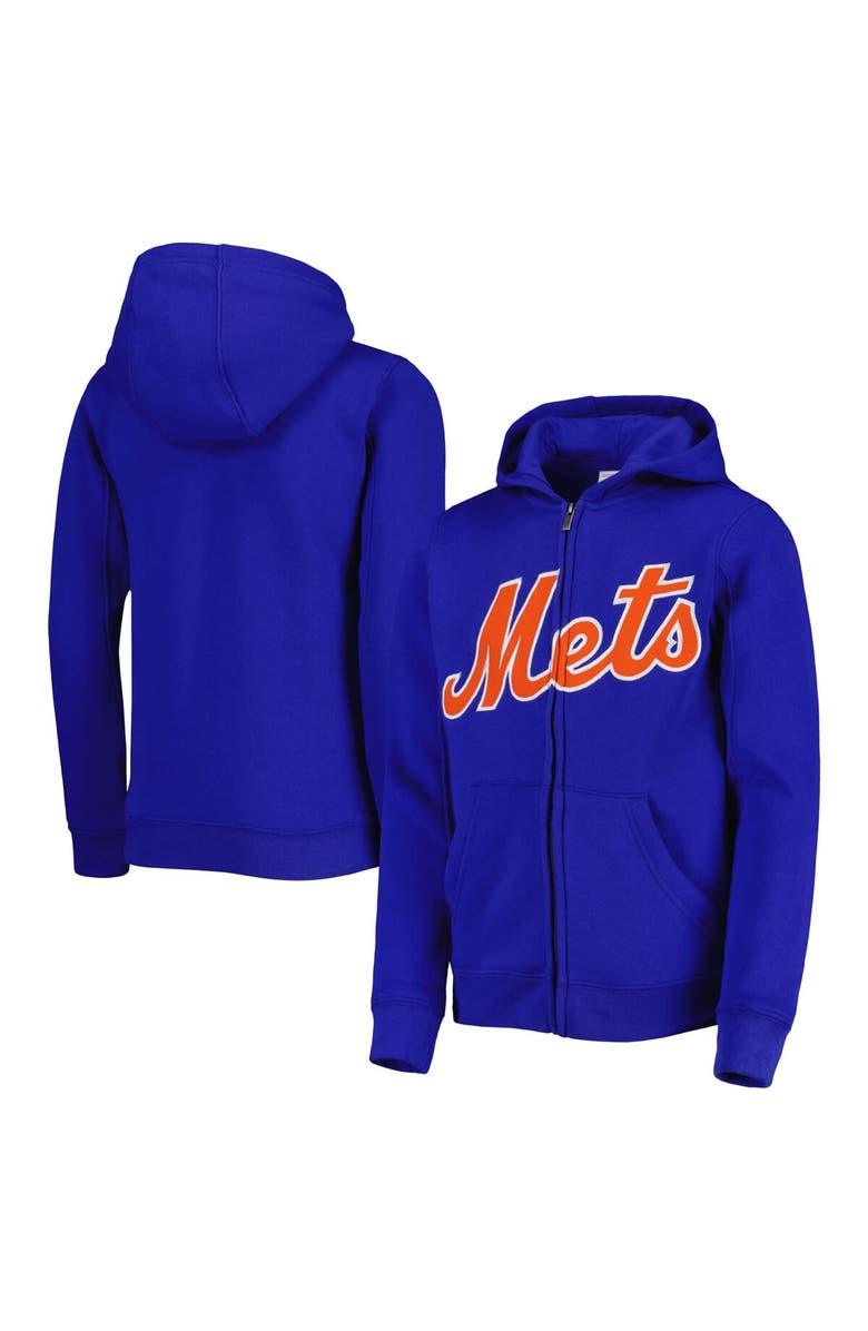 Outerstuff Youth Royal New York Mets Wordmark Full-Zip Fleece Hoodie, Main, color, 