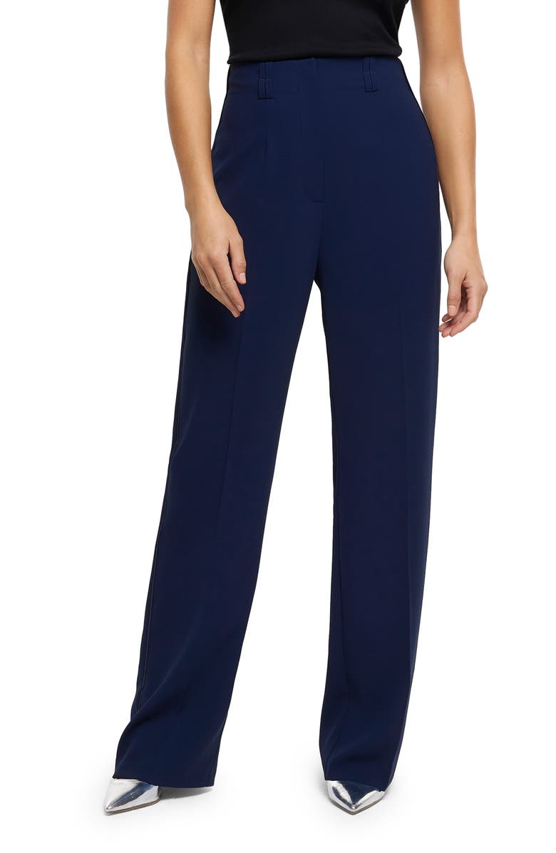 River Island Wide Leg Tuxedo Pants, Main, color, Navy