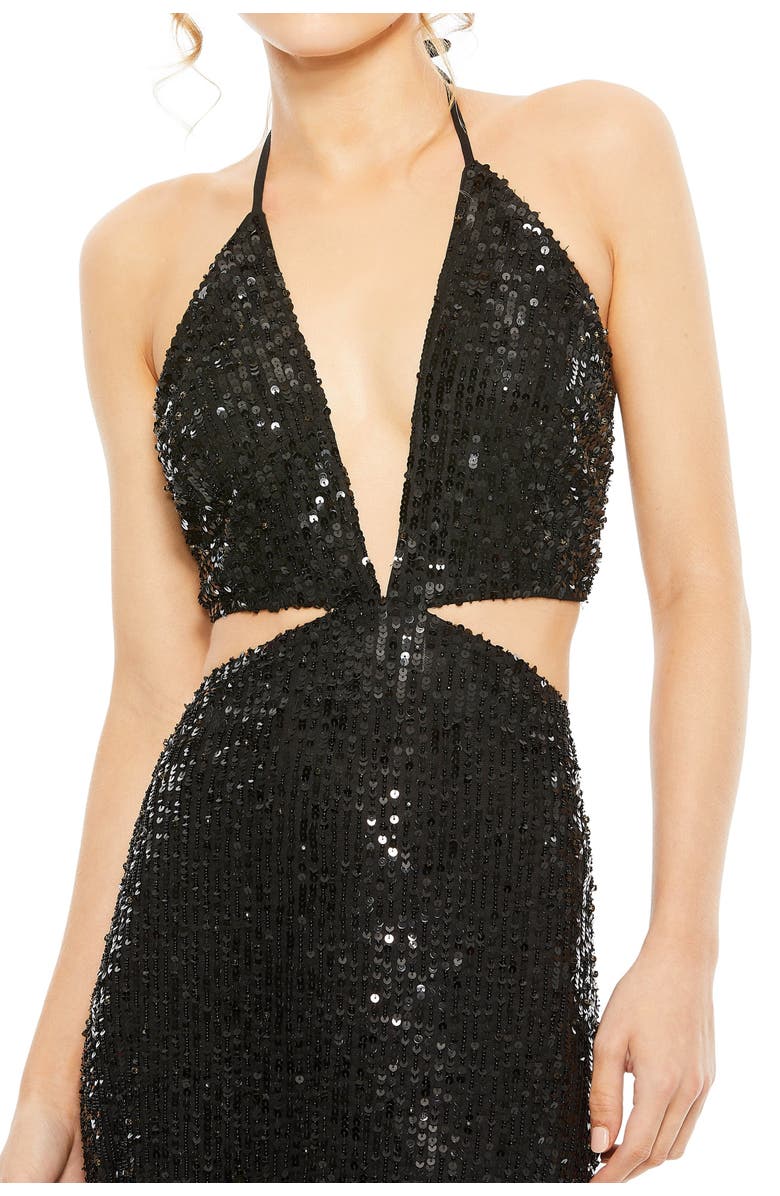 Mac Duggal Cut Out Halter Tie Back Sequin Gown, Alternate, color,