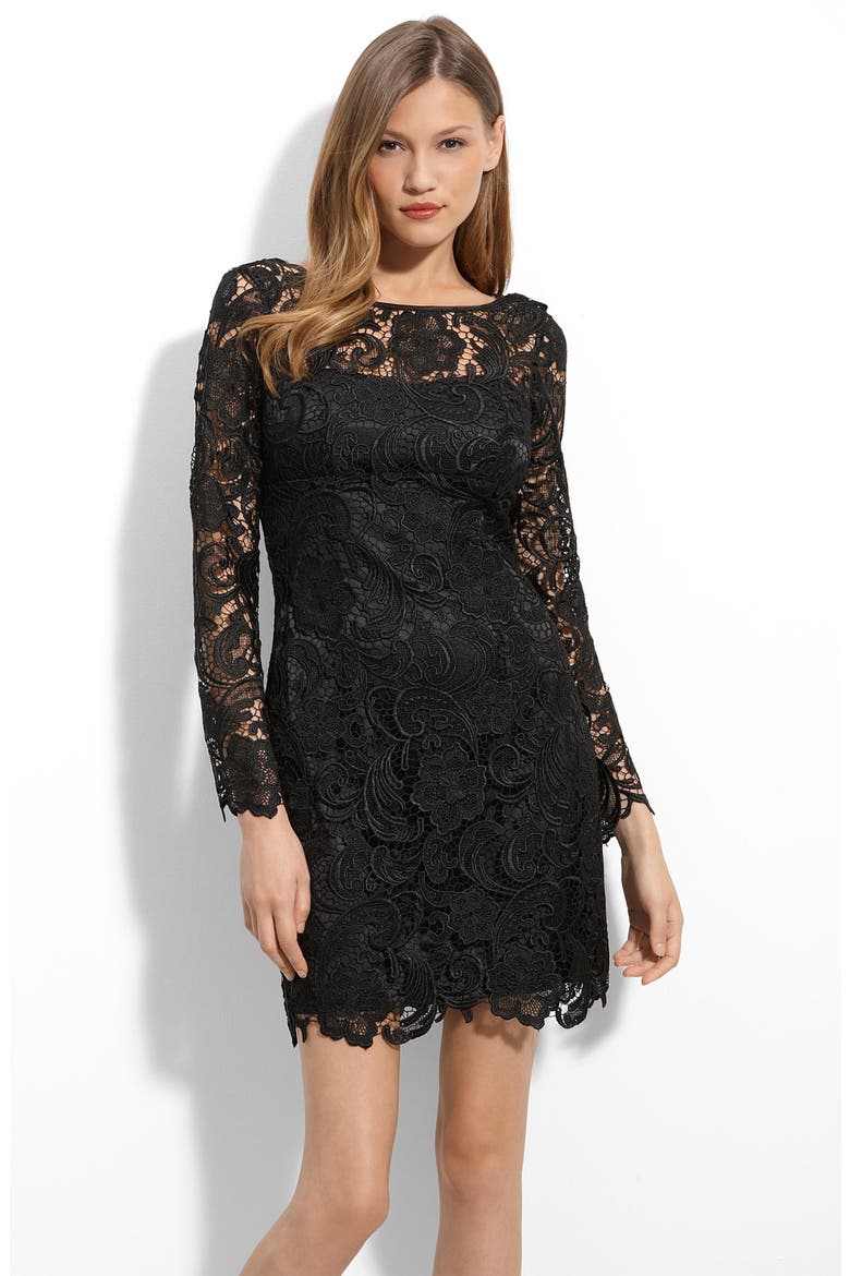 Lace Overlay Sheath Dress, Main, color, BLACK