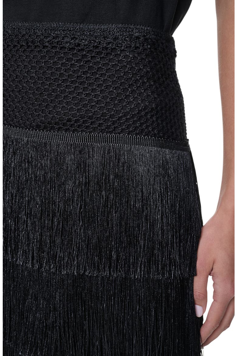 Tiered Fringe Miniskirt, Alternate, color, BLACK