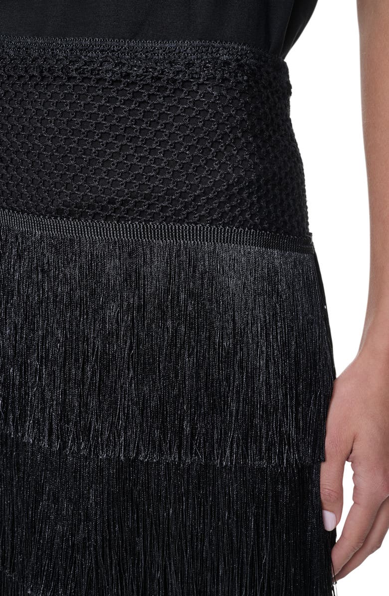 DKNY Tiered Fringe Miniskirt, Alternate, color, Black