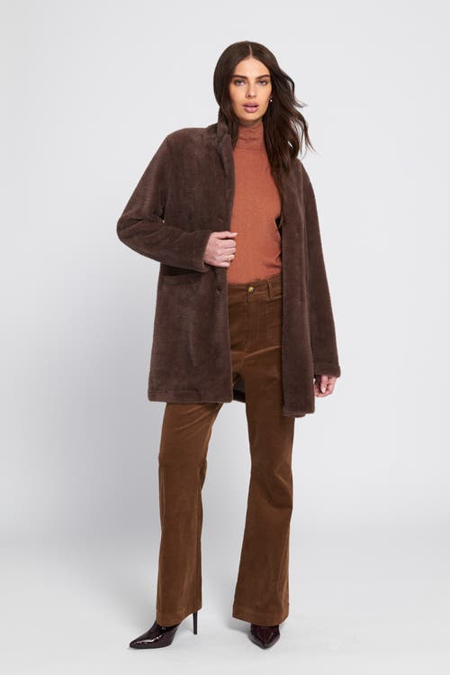 Elle Collection Fuzzy Knit Coat Teddy In Brown