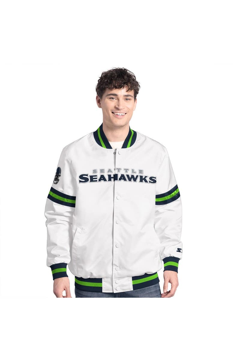 STARTER Men's Starter  White Seattle Seahawks Scout Full-Snap Varsity Jacket, Alternate, color, White
