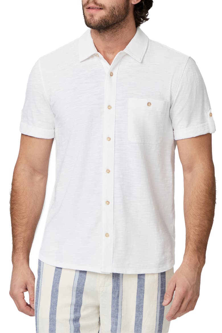 Brayden Short Sleeve Cotton Jersey Button-Up Shirt, Main, color, FRESH WHITE