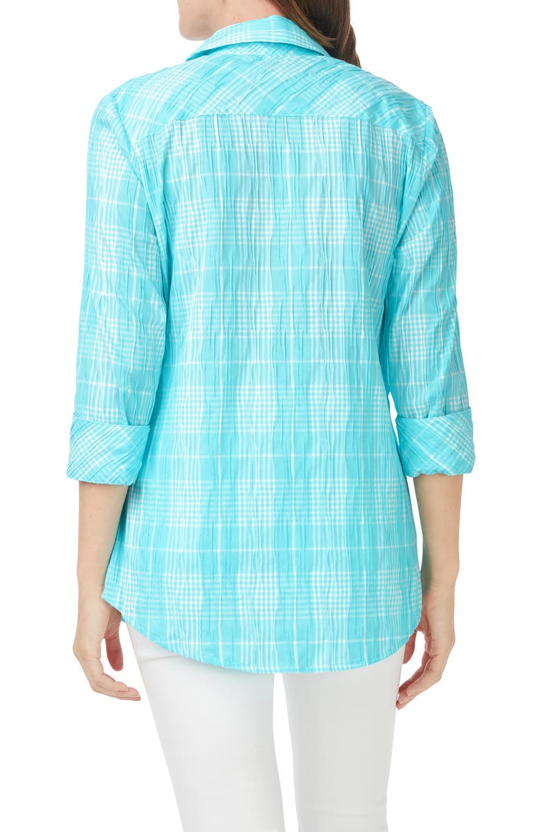 Foxcroft Faith Beach Plaid Button-Up Tunic Shirt, Alternate, color, Oceanside