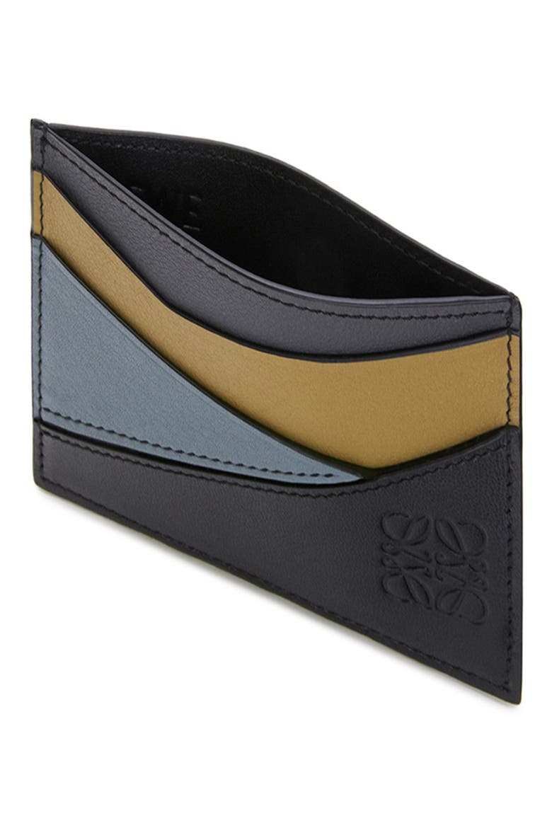 Puzzle Leather Card Holder, Alternate, color, OCHRE GREEN/ STORM BLUE