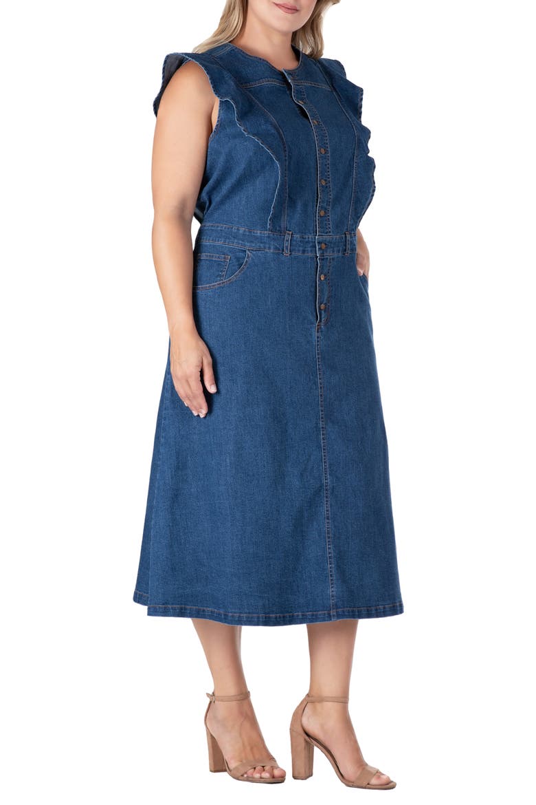 Ruffle Sleeveless Denim Dress, Alternate, color, DARK BLUE