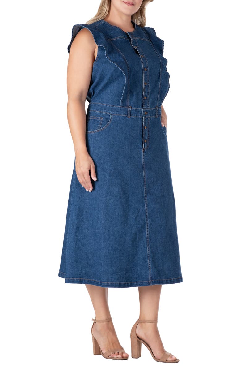 Standards & Practices Ruffle Sleeveless Denim Dress, Alternate, color, Dark Blue