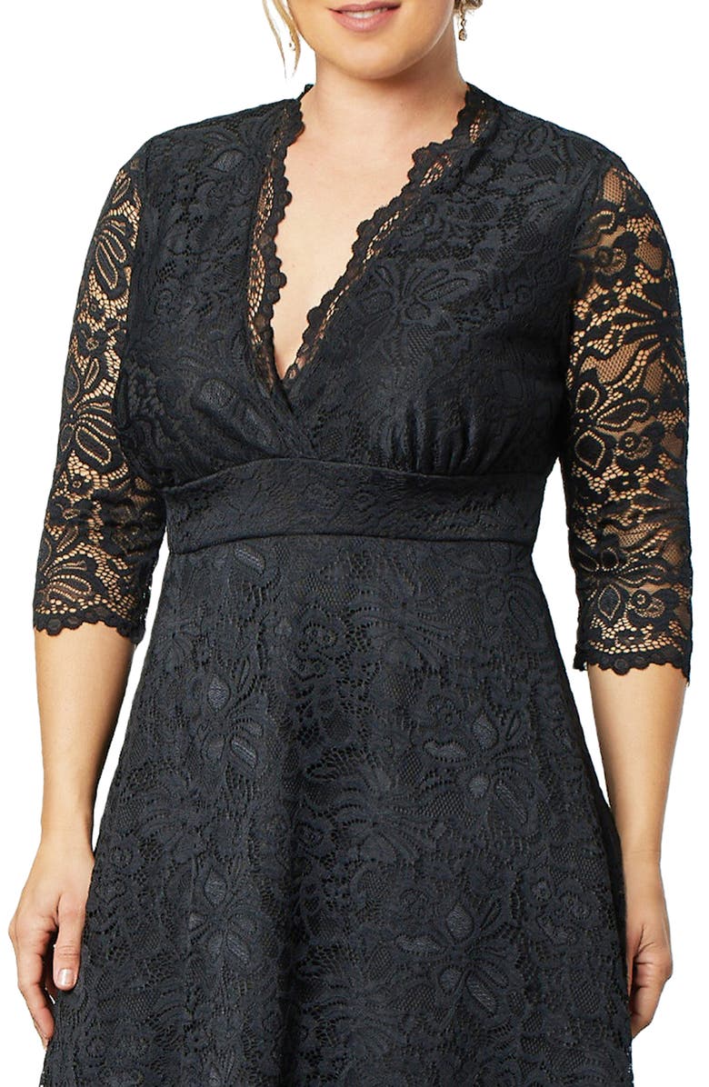 Kiyonna Mademoiselle Lace A-Line Dress, Alternate, color, Onyx