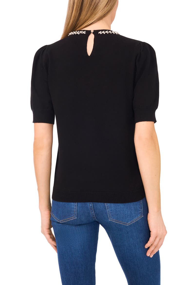Embellished Collar Short Sleeve Sweater, Alternate, color, RICH BLACK
