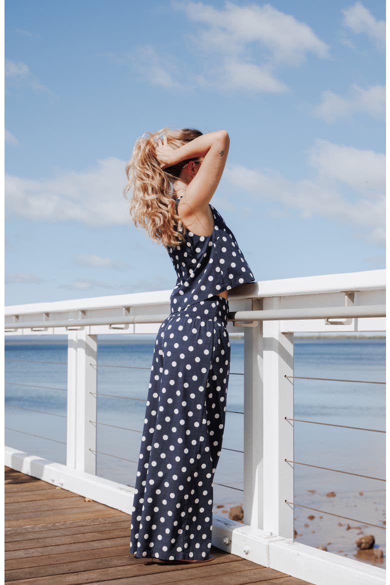 Jillian 2-Piece Smocked Pant Set, Alternate, color, NAVY POLKA DOT