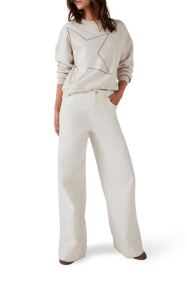 Cotton Blend Star Sweatshirt, Alternate, color, Ivory