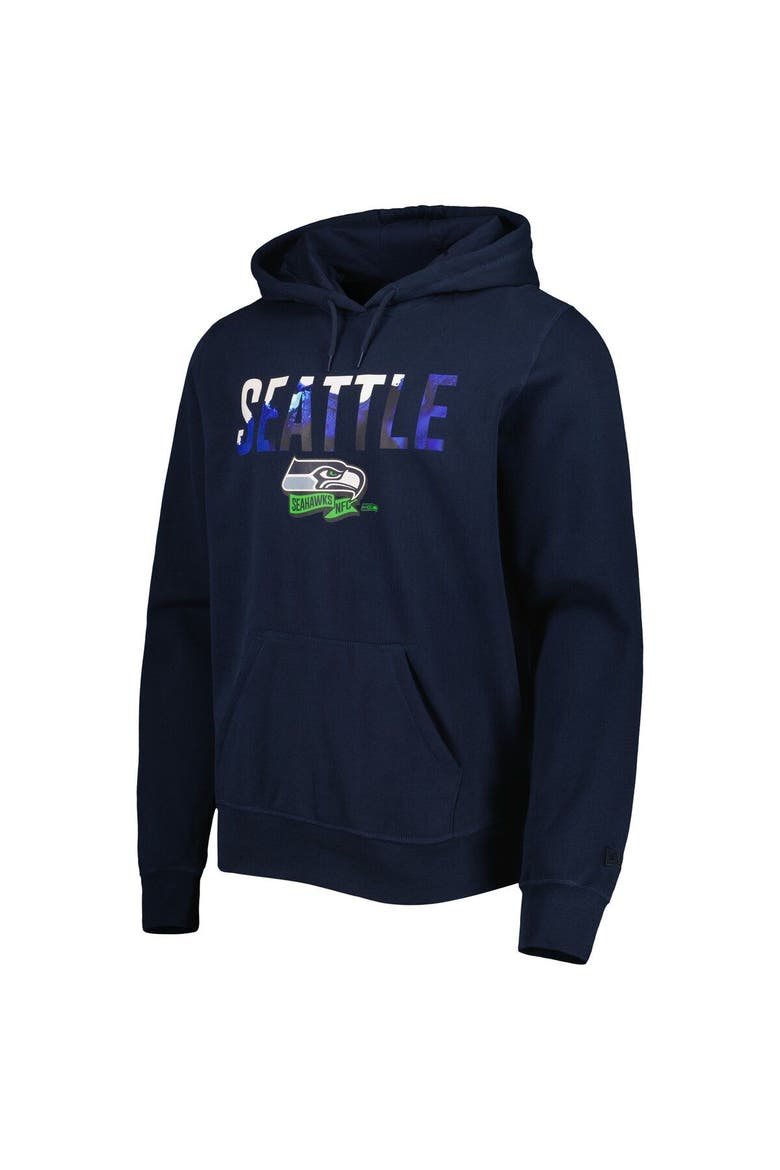 Men's New Era College Navy Seattle Seahawks Ink Dye Pullover Hoodie, Alternate, color, Blue