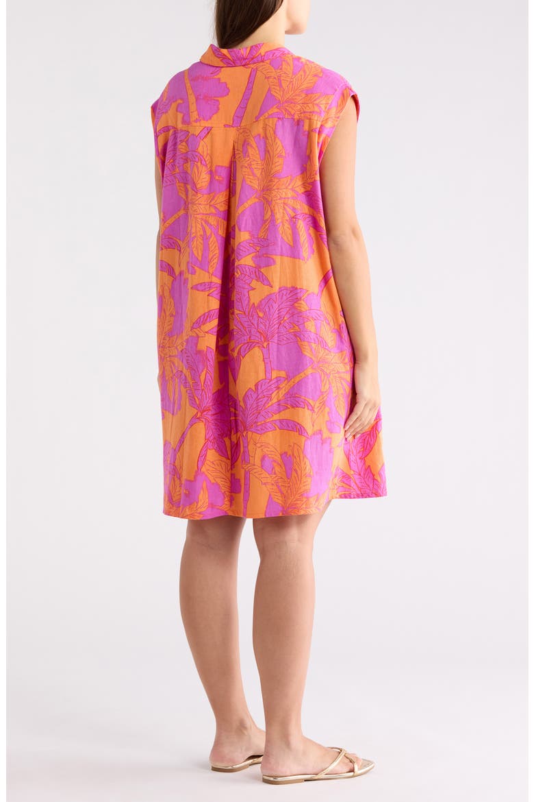 Linen Blend A-Line Shirtdress, Alternate, color, ORANGE/ PINK