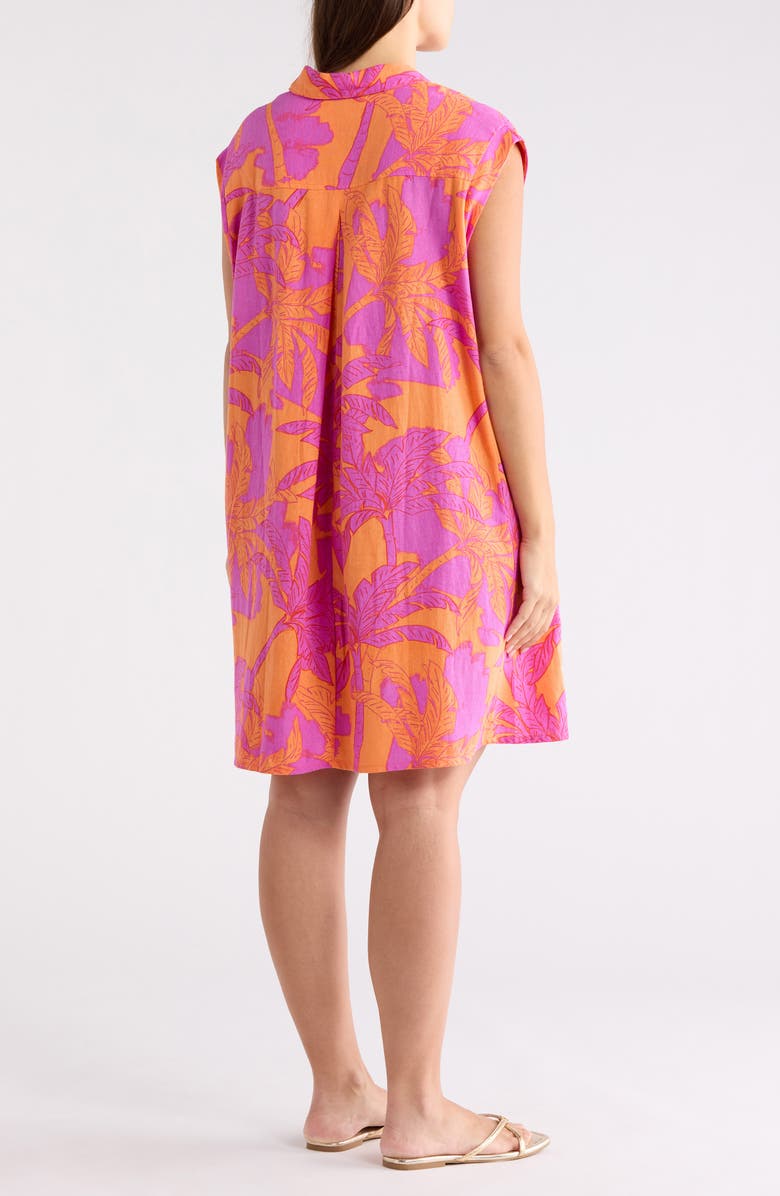 London Times Linen Blend A-Line Shirtdress, Alternate, color, Orange/ Pink