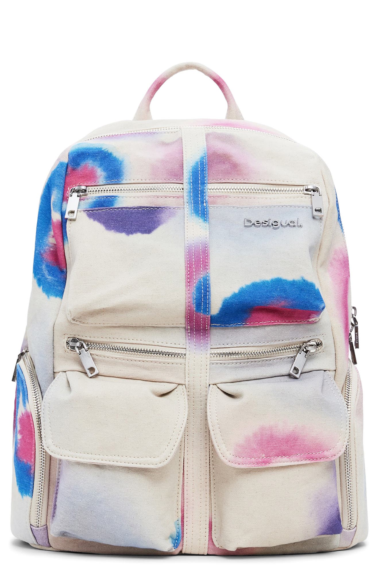 Desigual Large Tie Dye Denim Backpack, Main, color, 