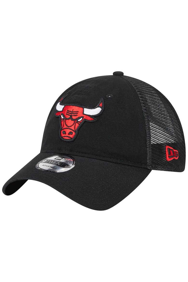 Men's New Era Black Chicago Bulls Distinct Side Patch Trucker 9TWENTY Adjustable Hat, Alternate, color, Black