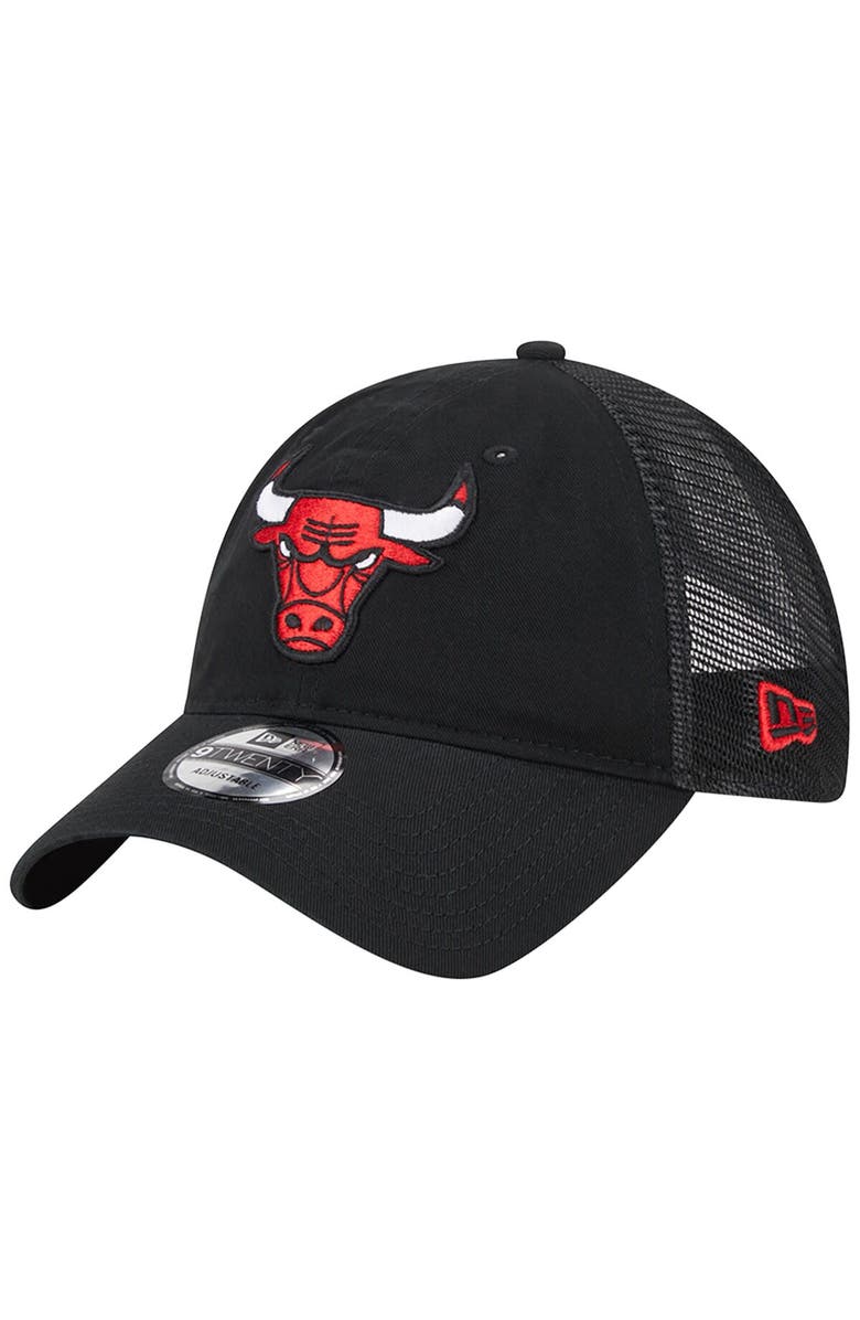 New Era Men's New Era Black Chicago Bulls Distinct Side Patch Trucker 9TWENTY Adjustable Hat, Alternate, color,