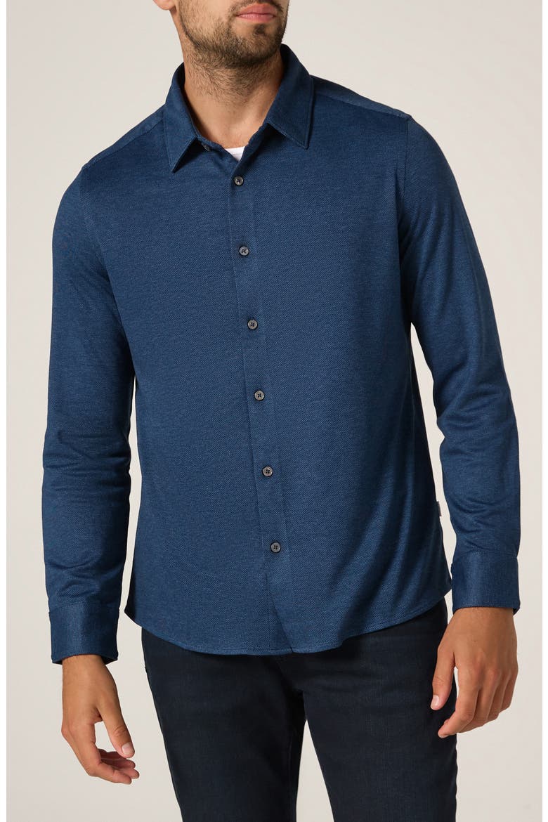 Bowery Texture Knit Button-Up Shirt, Main, color, NAVY