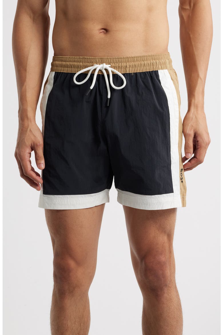 Remy Colorblock Swim Trunks, Main, color, BLACK