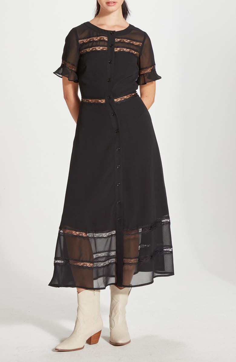 WISHLIST Lace Inset Midi Dress, Main, color, 