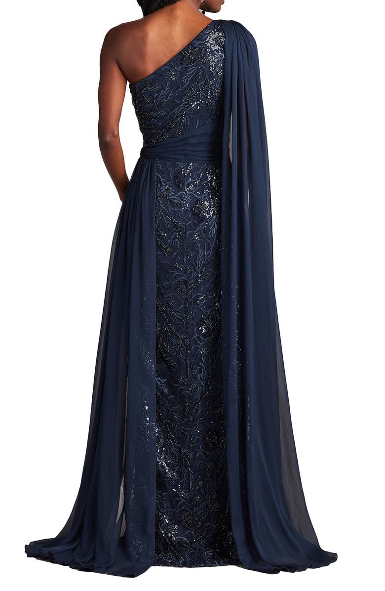 Tadashi Shoji Cap Detail One-Shoulder Sequin Floral Gown, Alternate, color, 