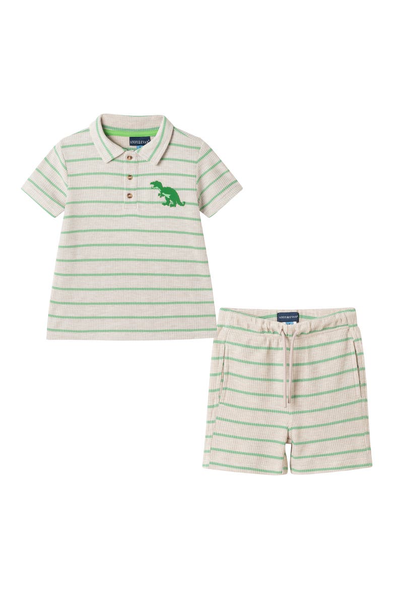 Kids' Waffle Knit Polo & Shorts Set, Main, color, OATMEAL STRIPE